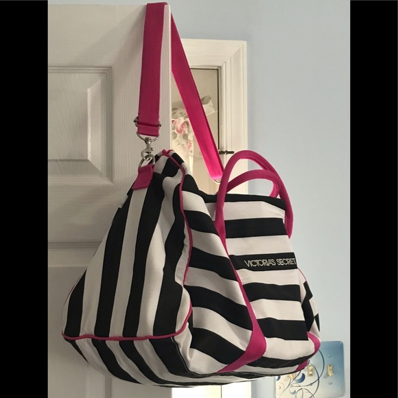 NWOT VS black/white striped pink handles weekender - Picture 5 of 14